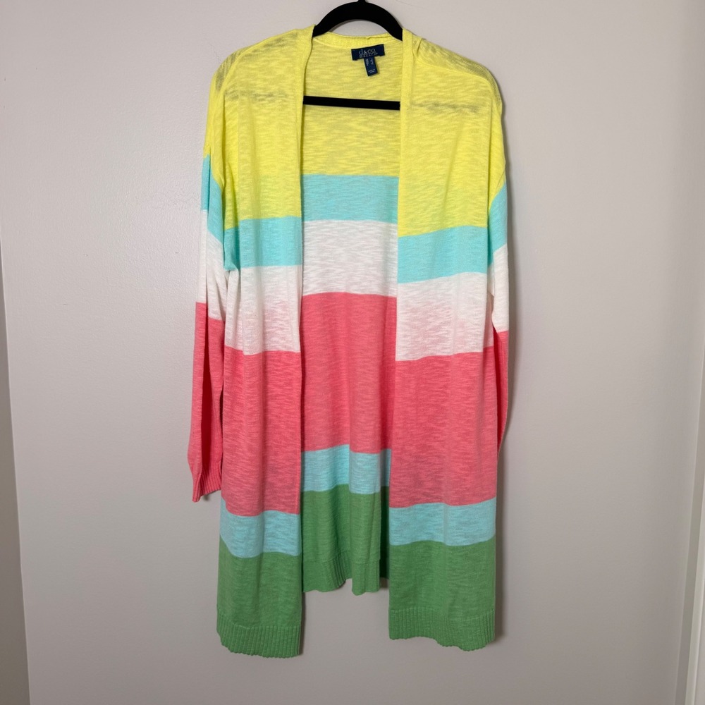 Beachy Lightweight Summer Striped Open Front Cardigan (LG) Dopamine Oversized